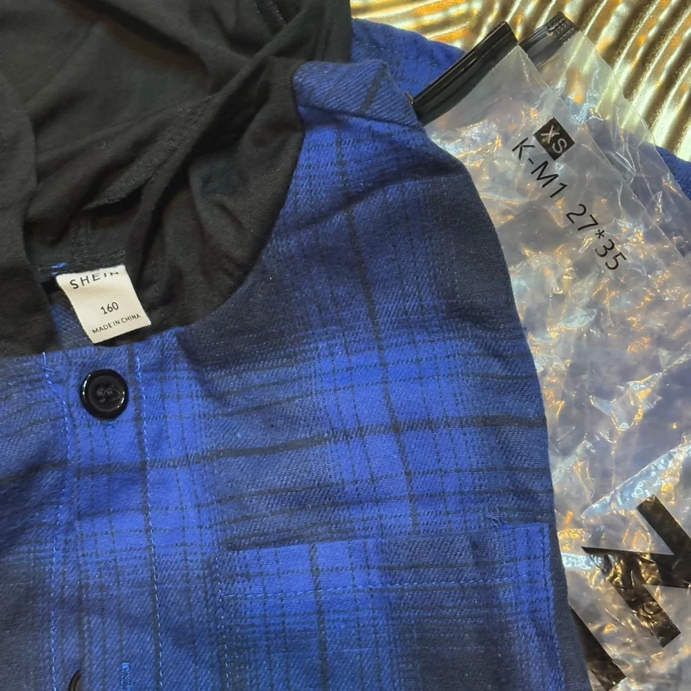 SHEIN Black and Blue Plaid Hoodie - Picture 3 of 4